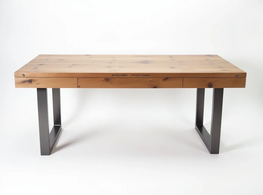 Massive solid oak writing desk made from reclaimed wood hero studio shot